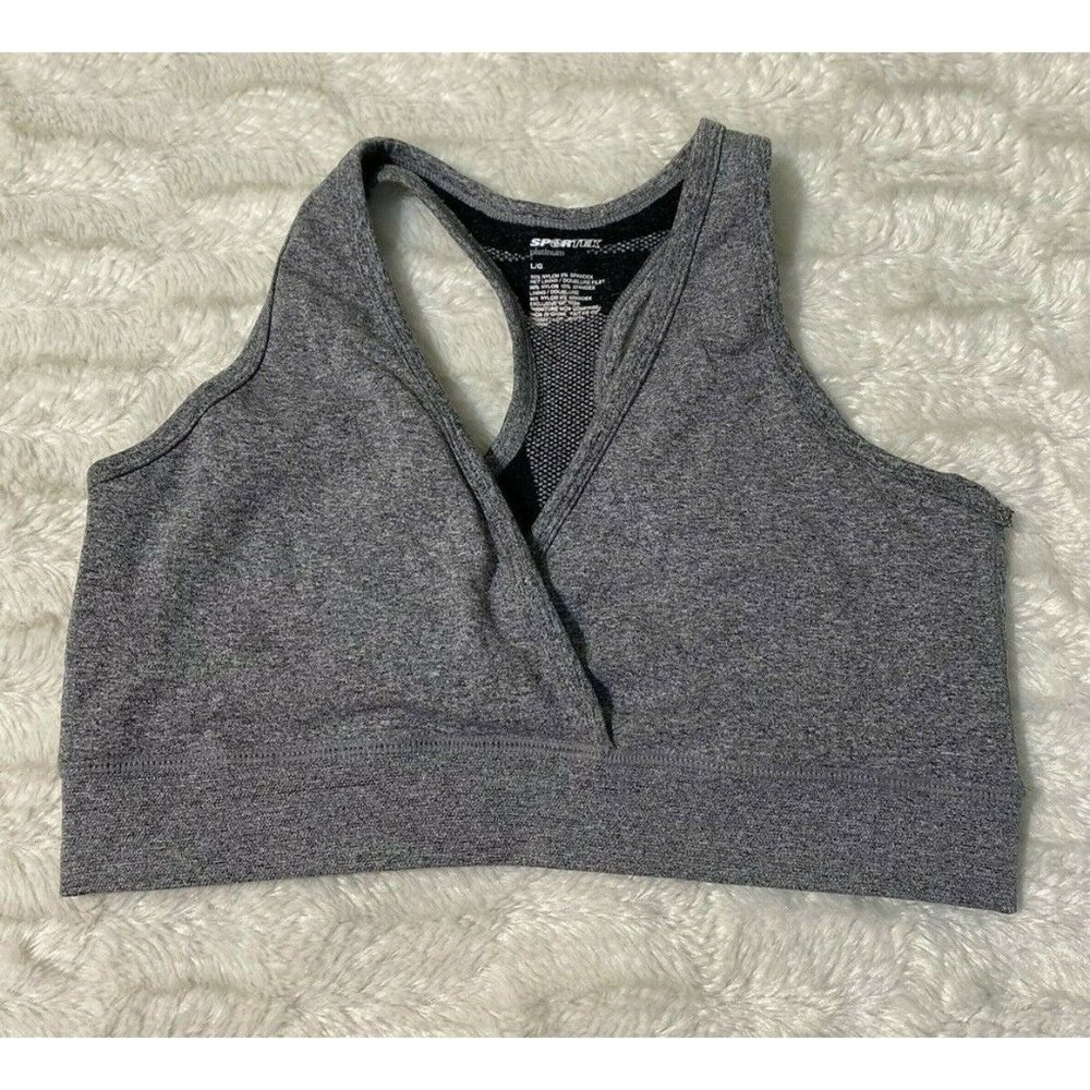 Women's Sportek Platinum Gray cross-fit Athletic Sports Bra Size Large